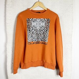 ROBERTO CAVALLI orange leopard print pullover crewneck sweatshirt L
